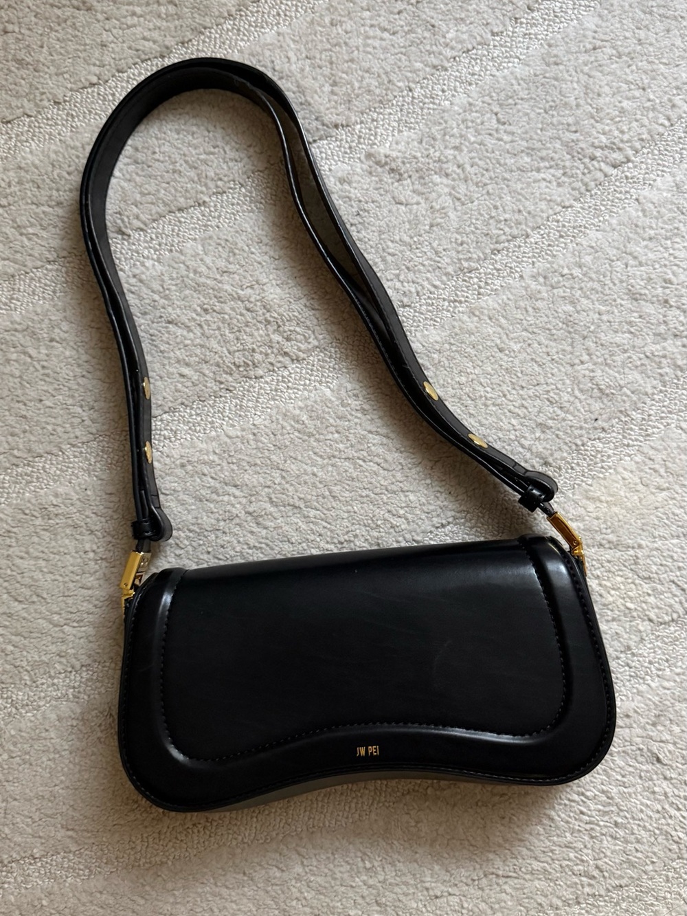 JW PEI Black Saddle Shoulder Bag with Gold Hardware